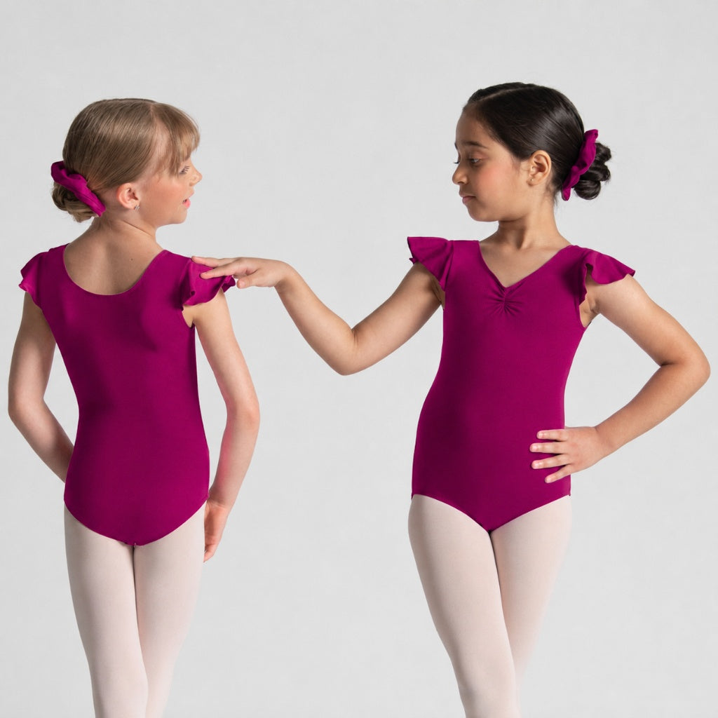 MELODIE Flutter Sleeve Pinch Front Leotard