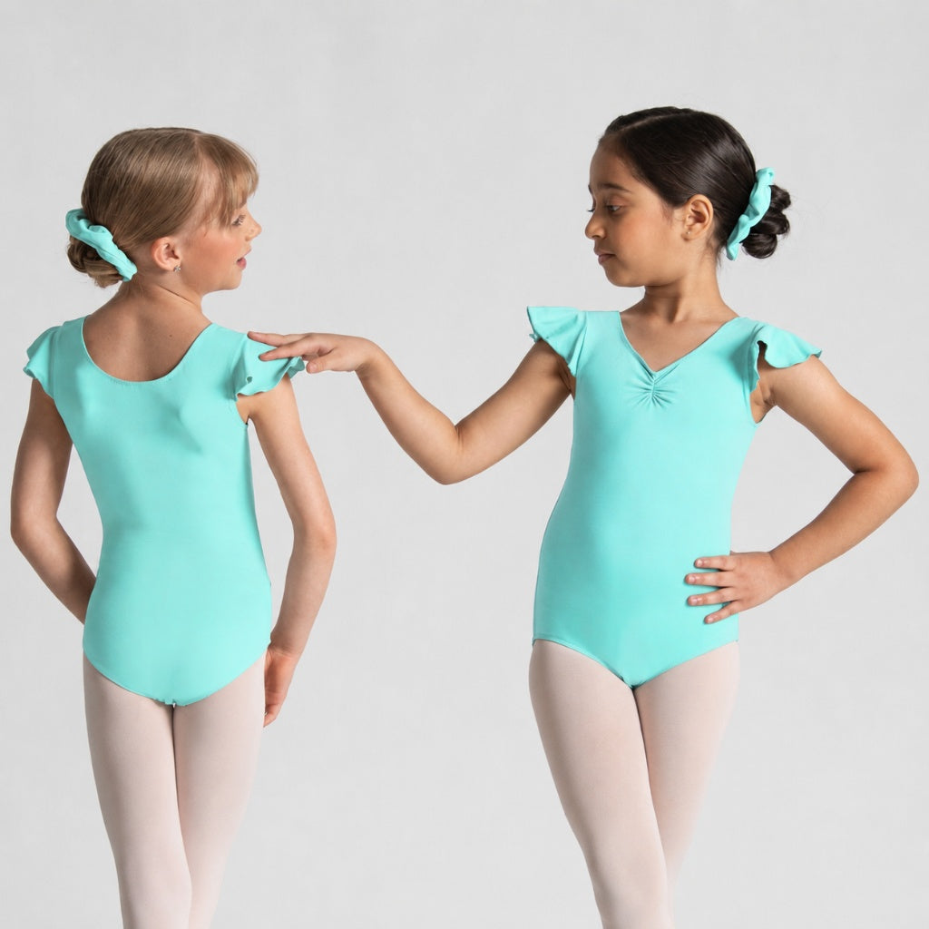 MELODIE Flutter Sleeve Pinch Front Leotard