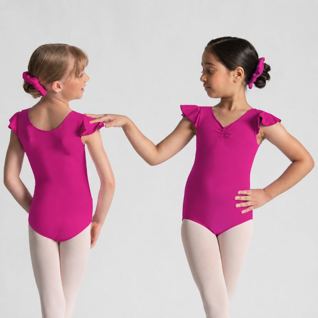 MELODIE Flutter Sleeve Pinch Front Leotard