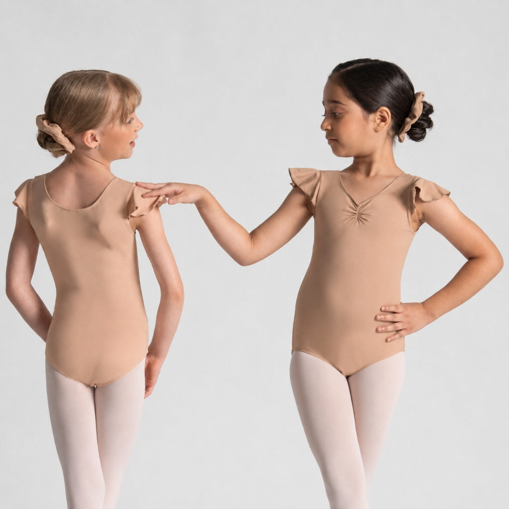MELODIE Flutter Sleeve Pinch Front Leotard
