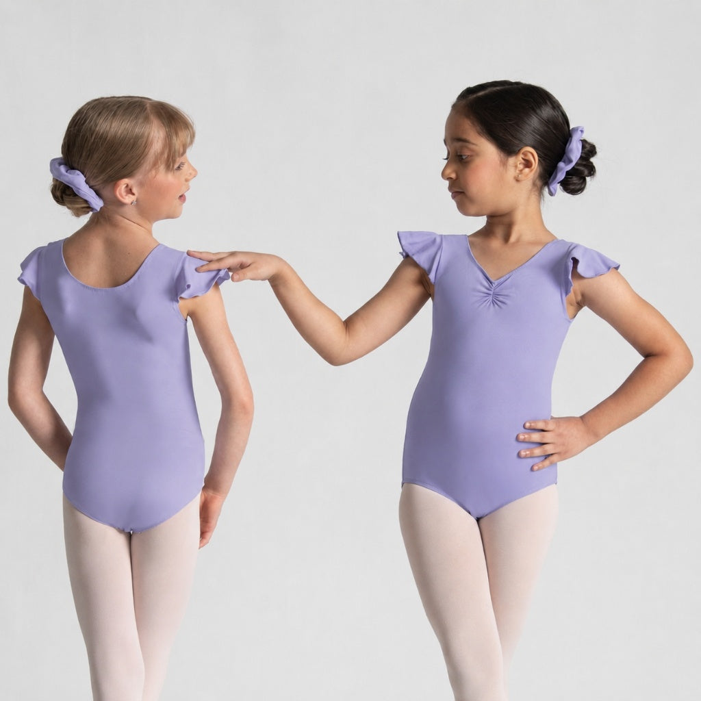 MELODIE Flutter Sleeve Pinch Front Leotard