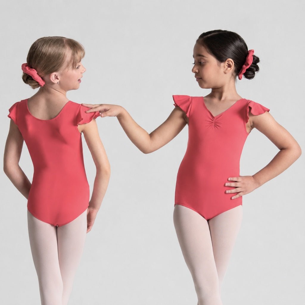 MELODIE Flutter Sleeve Pinch Front Leotard