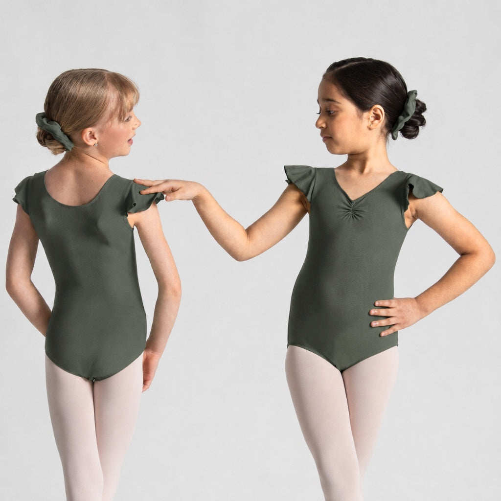 MELODIE Flutter Sleeve Pinch Front Leotard