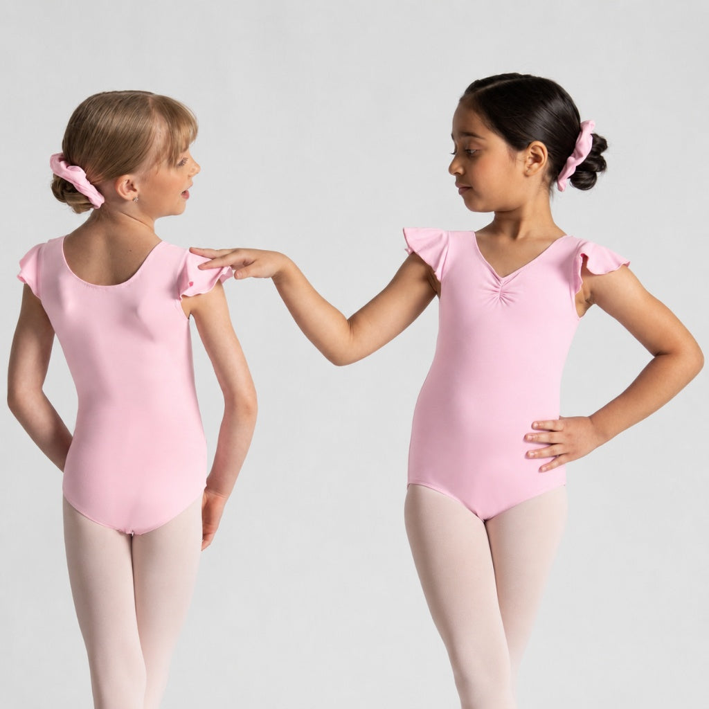 MELODIE Flutter Sleeve Pinch Front Leotard