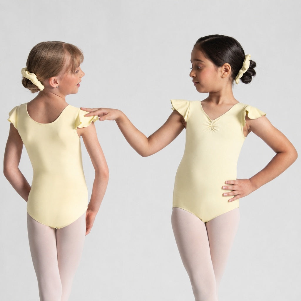MELODIE Flutter Sleeve Pinch Front Leotard