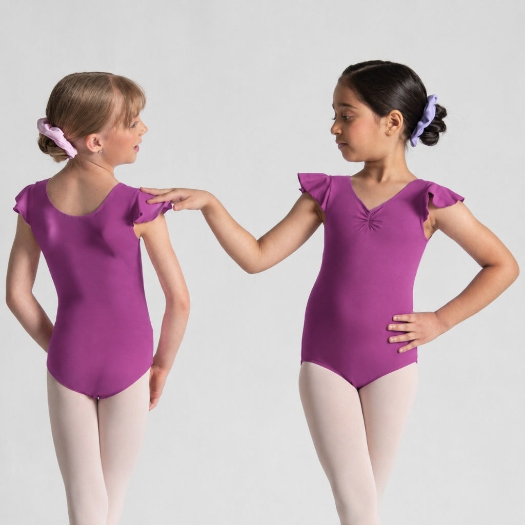 MELODIE Flutter Sleeve Pinch Front Leotard