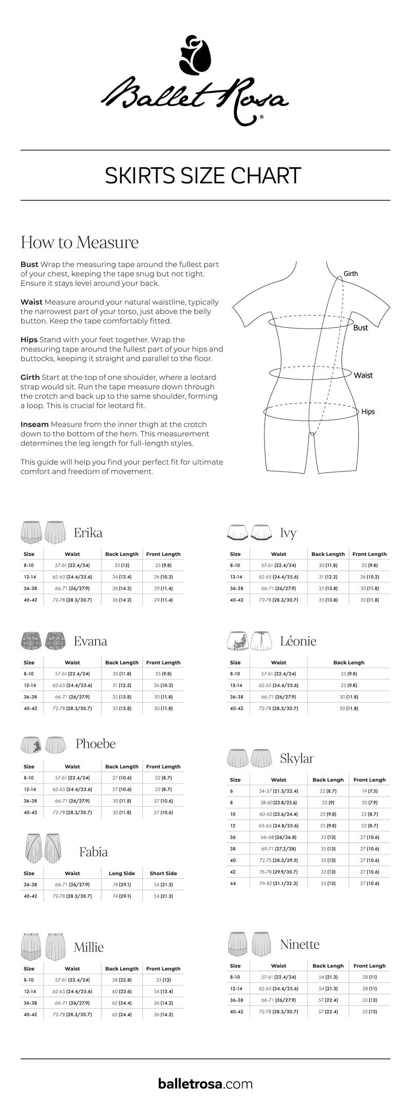 Size Guide Skirts